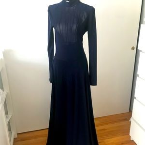 Elegant, dark blue, naked back evening gown